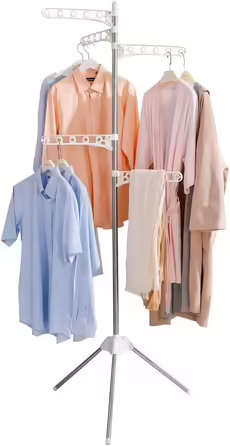BAOYOUNI Folding Clothes Rack Clothes Drying Rack Garment Rack Clothes Rack Universal Clothes Dryer, with 5 Folding Clothes Hooks, Space-Saving, for Shirts, Blouses, Sweaters, Dresses