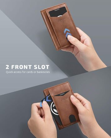 Чоловічий шкіряний картхолдер VULKIT з RFID/NFC захистом, тонкий гаманець для карток на 10 відділень, коричневий