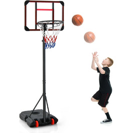 COSTWAY Adjustable Height Basketball Hoop System - Mobile Outdoor Basketball Stand with PC Backboard and Wheels (155-210cm)