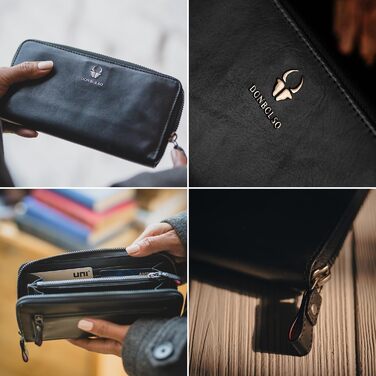 DONBOLSO Wallet Lisbon - Genuine Nubuck Leather Wallet for Women - XL Wallet with 13 Card Slots and RFID Protection - Gift a Stylish Wallet - Black