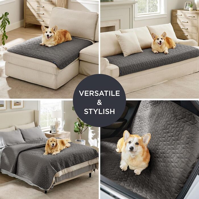 Водонепроникний плед для собак Bedsure, 76 x 182 см, антиковзаюча підкладка, м'який, зносостійкий, для захисту диванів та ліжок (Dunkelgrau)