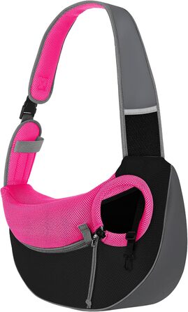 Pawaboo Сумка-переноска для собак, оновлена версія з кишенею для телефону, регульована сумка на плечі для собак, переноска для тварин для прогулянок на відкритому повітрі, чорна (Magenta-2025 Upgedated, S)