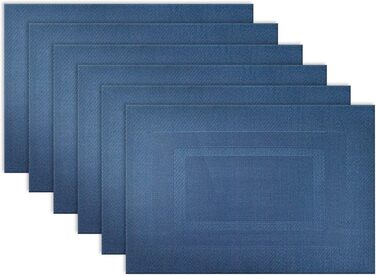 DII Vinyl Tableplacemats for Outdoor Use, Size S/6, Trimmed, Nautical Blue, 6 Pieces