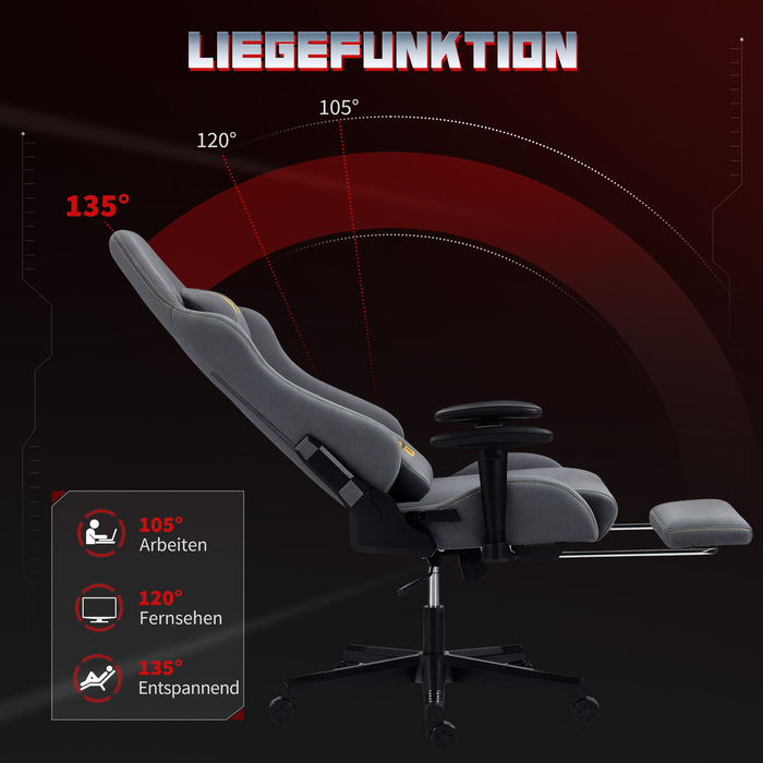 Крісло ігрове HOMCOM з ергономічною підтримкою спини, 3D-підлокітниками, регулюванням та роликами, з поперековою підтримкою, сірого кольору