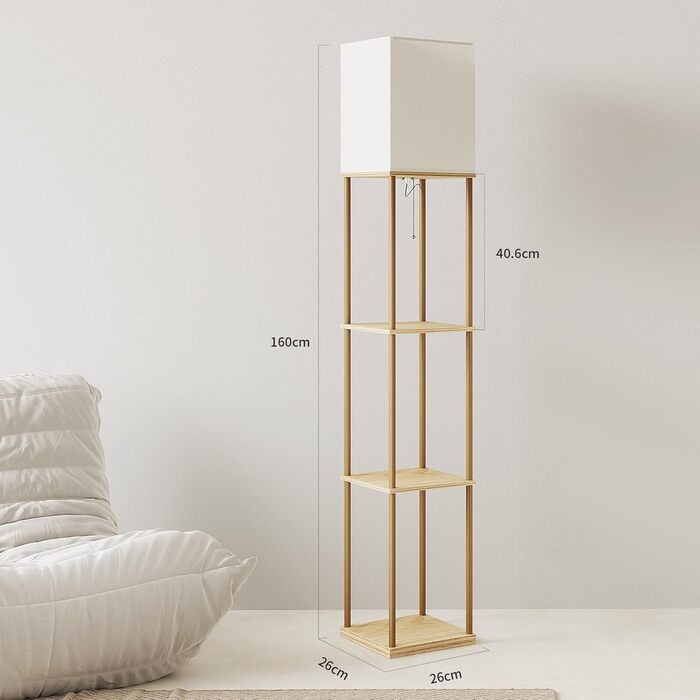 Стельова лампа SUNMORY для вітальні з полицею, регульоване освітлення 3 кольорів, для вітальні, спальні, кабінету та офісу, колір дерева