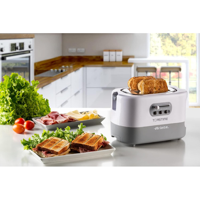 Тостер Ariete 159 Toastime з 2-ма відділеннями, з пружинним захватом, розморожування та підігріву, 700 Вт, нержавіюча сталь, білий