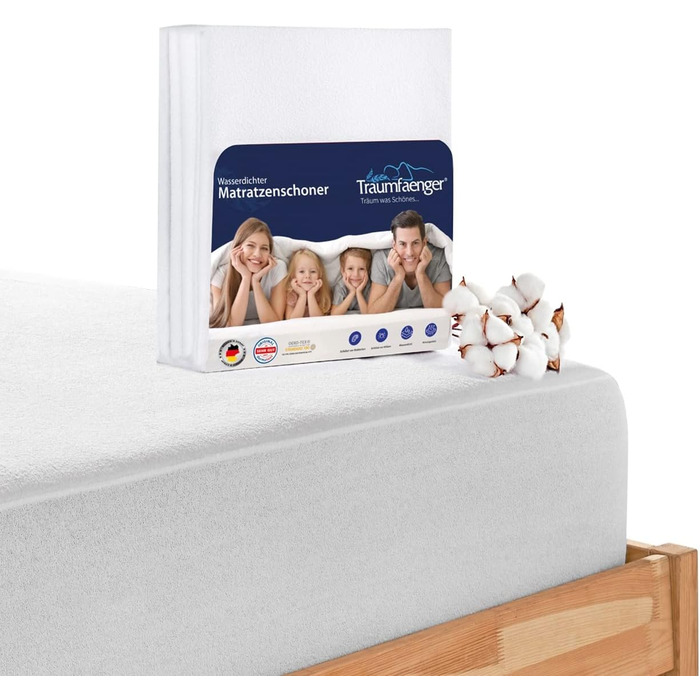 Waterproof mattress protector and wetness protection 160x200 cm, Oeko-TEX® Standard 100 cotton & fitted sheet fastening: incontinence pad & mattress protection, also as a replacement for fitted sheets.