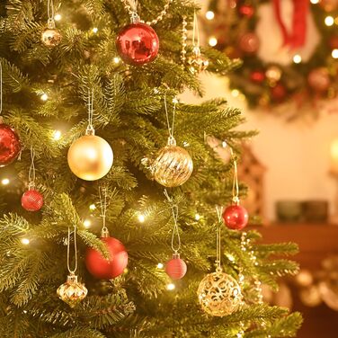 Набір прикрас для ялинки Valery Madelyn, 100 шт. ялинкові кулі, червоно-золота тема, з петельками