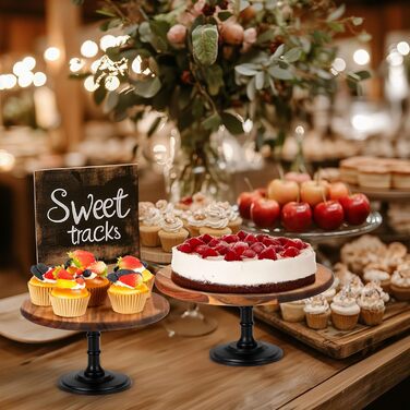 Дерев'яний етажерка/підставка для тортів та капкейків E-ROOM TREND | 1 ярус | з дубовим цоколем | для вечірок, дня народження, дитячого свята