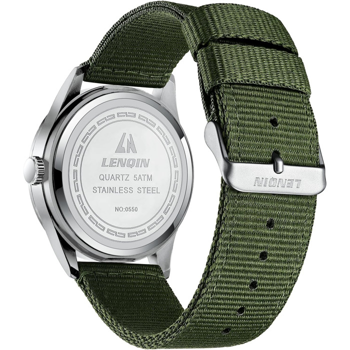 Годинники чоловічі LN LENQIN аналогові кварцові на нейлоновому ремінці, водостійкі 30M, з датою (зелені, срібні, чорні)