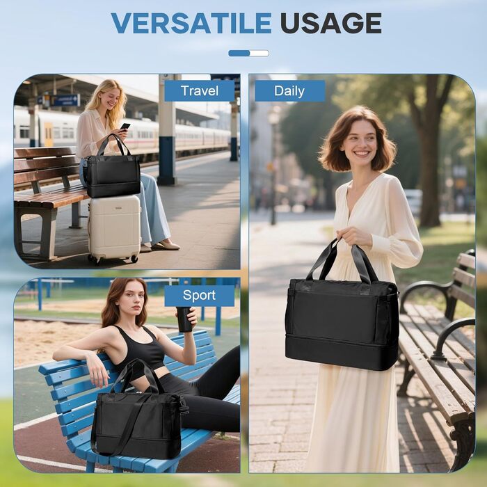 Спортивна сумка для жінок 45x36x20 см Easyjet Handgepäck: водонепроникна дорожня сумка, сумка для плавання, фітнесу, тренувань, з відділенням для взуття, L2-зелена, A04-армійсько-зелена (C01-чорна)