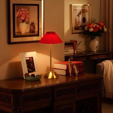 Світлодіодна настільна лампа бездротова з димером, 3 режими кольору, акумуляторна, металева. Для ресторану, спальні, читання (Червона)