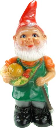 RAKSO JS Garden Decoration e.K. Garden Gnome with Basket, Height 45 cm, Decorative Elf made of Plastic