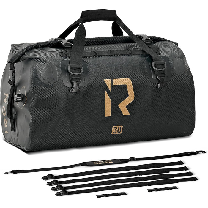 IRON JIA's Motorcycle Bag Luggage Roll Waterproof Motorcycle Rear Bag Saddle Bag Travel Bag with Roll-Sealed Shoulder Straps Suitable for Motorcycle Cycling Camping Watersports - 30L Carbon Fiber 30L