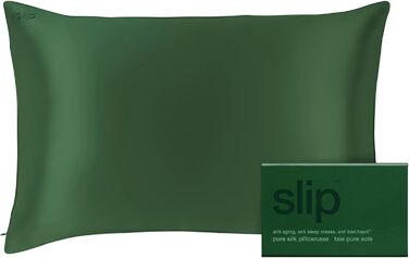 Наволочка з натурального шовку SLIP 22 момі, 51x76 см, 100% шовк тутового шовкопряда, з блискавкою, гіпоалергенна, дихаюча, для алергіків, біла (Queen Size, темно-зелена)