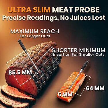 MeatStick V: Розумний термометр для м'яса з Bluetooth, 1200°F, безлімітна дальність, точність 0.4°F, для гриля, духовки, мангала, коптильні, фритюрниці, з логуванням даних в додатку