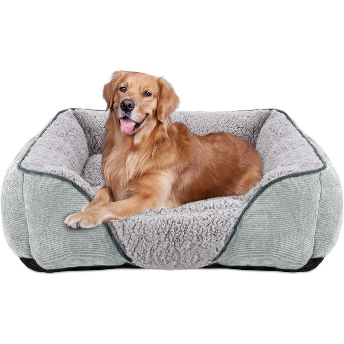 JOEJOY Dog Bed - Medium to Large Dogs, Dog Basket, Washable - Fluffy Dog Bed, Non-Slip Dog Beds, Plush Dog Basket for Dogs and Cats (L76×61×23 cm) (L 89 x W 63 x H 23 cm, Light Grey)