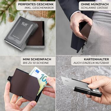 PURISTO KLIK: Тонкий міні-портмоне для чоловіків з натуральної шкіри. RFID захист, 12 карт, без відділу для монет. Колір: темно-коричневий