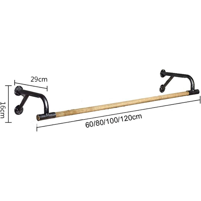 Wooden wall cladding dresses a hanging rod, industrial clothes rail, clothing rack for retail clothing display - (80x29x16cm)