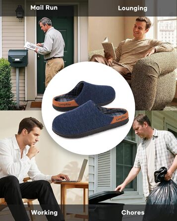 Чоловічі домашні капці LongBay з Memory Foam, в'язані, блакитні (46 EU), для дому та вулиці, дихаючі