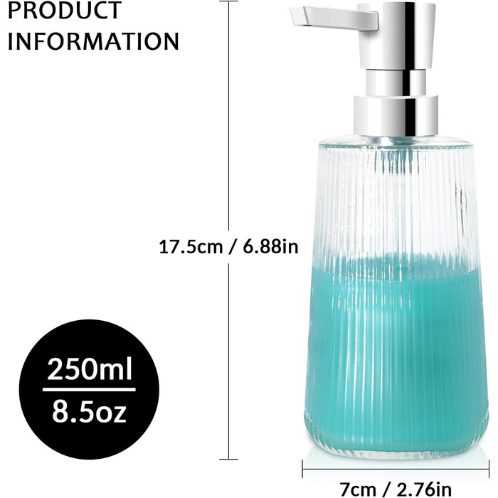 Дозатор мила скляний матовий HMJIA для кухні та ванної кімнати з помповим дозатором (прозорий)