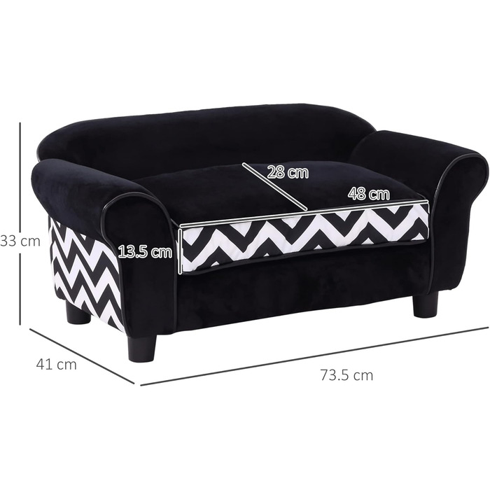 Pawhut Софа для домашніх тварин: зручне ліжко-софа для собак та котів з подушкою (чорний)