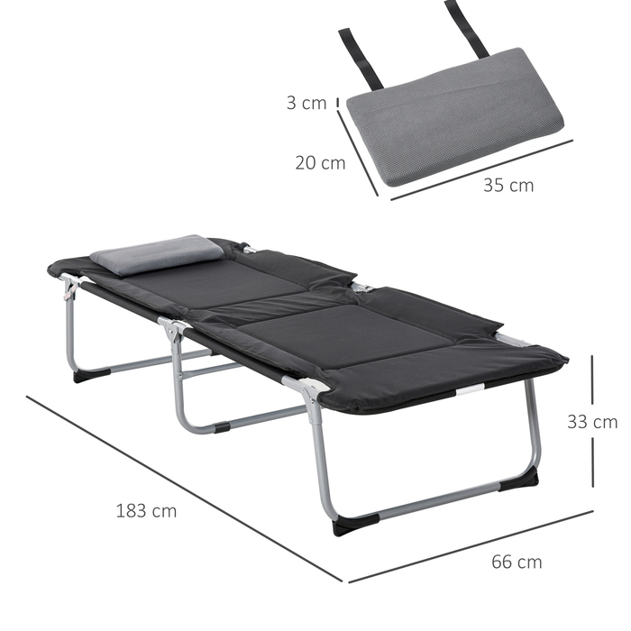 Outsunny Folding Camping Bed Field Bed with Pillow 183x66x33cm Lightweight Portable for Outdoor Camping Black Silver