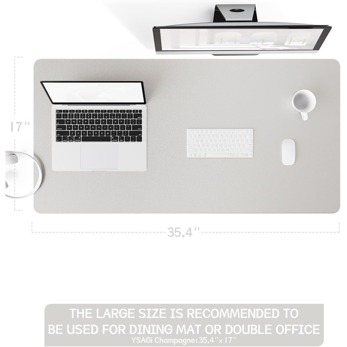 Підкладка для столу YSAGi, килимок для миші з шкіри та антиковзким замшевим покриттям, багатофункціональна підкладка для офісу, ноутбука, захист столу для офісу/домашнього офісу (80x40 см) (Шампань, 90*43 см)