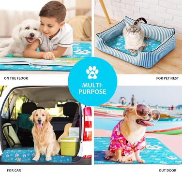 Килимок охолоджуючий для собак NIBESSER 2XL (150x100 см) - блакитна лапка, самоохолоджуючий, для дому, в авто