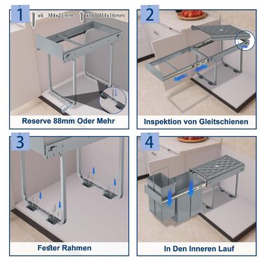 Вбудований контейнер для сміття HENGMEI з висувними ящиками для сортування, сірий (1x20L + 2x10L)
