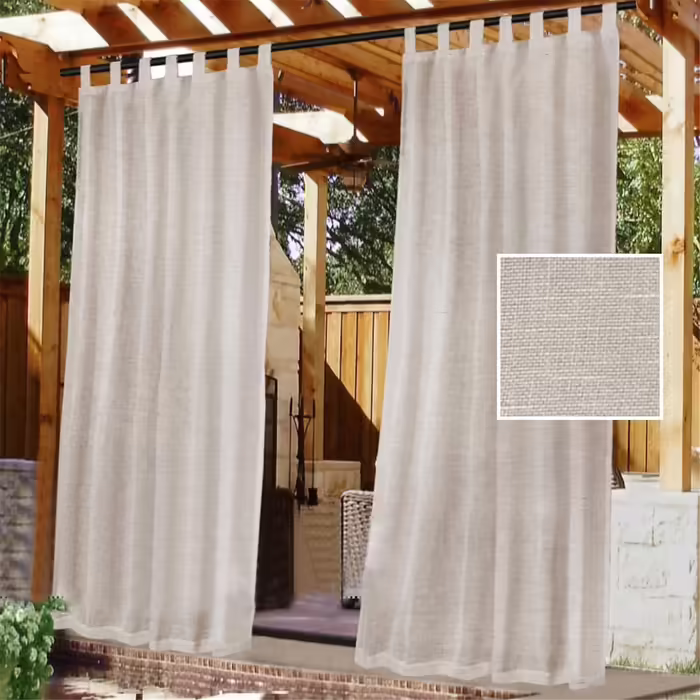 Outdoor Curtains, Removable, Sticky Tab-Top for Easy Hanging and Taking Down, Waterproof Outdoor Patio with White Curtain Top Indoor, 2 Panels (2X 132x213 cm, Natural) (H274 x W132 cm (2 Pack), Natural)