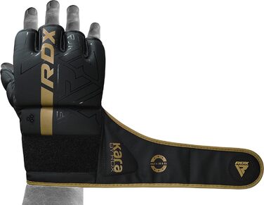 Боксерські рукавички RDX Profi MMA: шкіряні, для тренувань, спарингу, кікбоксингу, муай-тай, чорні (Золотий, S)