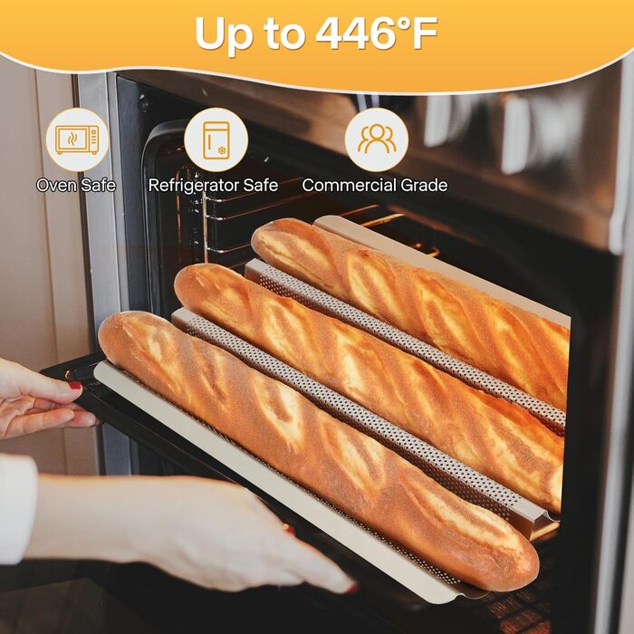 Форма для випічки багетів перфорована антипригарна Baguette-Brotpfanne 3 шт. з тканиною для розстойки та набором для нарізки тіста, 38.1 см Gold