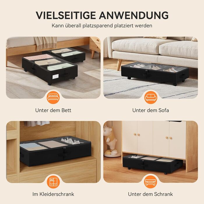 Підліжкова комода на колесах 2 шт., 48 л, ящик для зберігання під ліжком з кришкою та металевим каркасом, складаний ящик для зберігання під ліжко для одягу, постільної білизни, взуття (44л*2, блискавка)