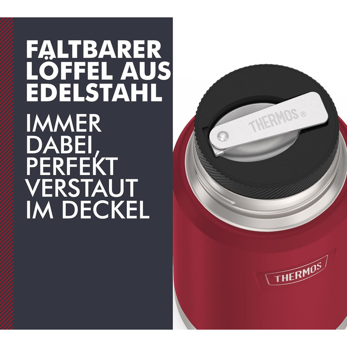 Термос ICON Food Jar 0,71 л, темно-сірий/графіт матовий, контейнер для їжі з подвійних стінок з нержавіючої сталі 18/8, зберігає тепло та холод, з відкидним ложкою, неслизьке дно, абсолютно герметичний