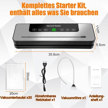 Вакуумний пакувальник KSWIOWN з 30 пакетами, 6 режимів, автоматичне закриття, ріжучий пристрій, шланг (65 KPA)