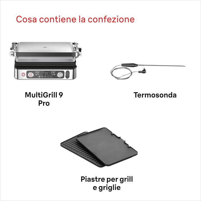 Електрогриль Braun MultiGrill 9 Pro CG 9160 з двома незалежними термостатами, 3 режимами приготування, антипригарними знімними пластинами, вбудованим термощупом, 2200 Вт, чорний/нержавійка