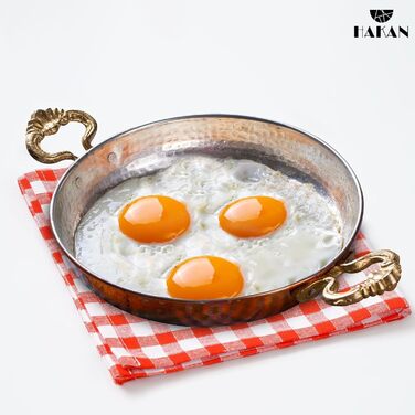 Hakan Runde Kupfer-Kochpfanne - Traditional Ottoman Style, Handcrafted Frying Pan, Authentic Design, Cookware, Hammered Sahan for Turkish Eggs 7.1 in | 18 cm