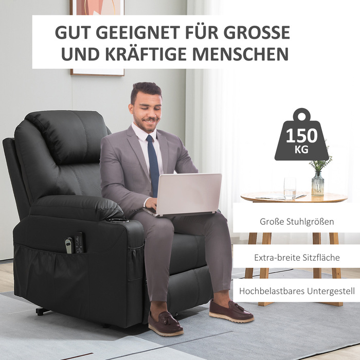 HOMCOM Electric Recliner Chair, Massage Chair with Lift Assist, Reclining Chair with Lie-Flat Function, TV Chair with Remote Control, PU | Aosom
