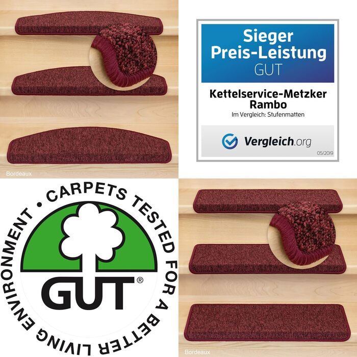 Kettelservice-Metzker Rambo Step Mats in a 15-Piece Value Set, Half-Round, Bordeaux