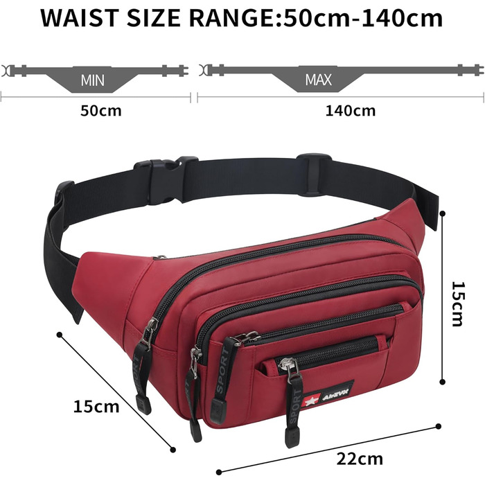 Водонепроникна поясна сумка-бананка для жінок та чоловіків, універсальна, на блискавці. Підходить для подорожей, походів та активного відпочинку на природі (червона)
