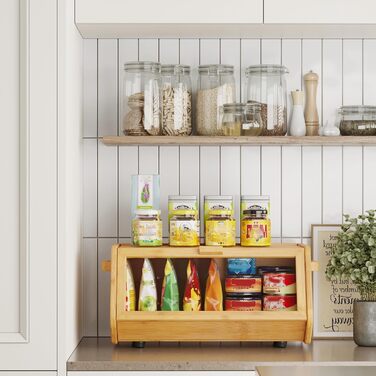 AMBIRD Бак для хліба з бамбука 20л - велика місткість з прозорими акриловими дверцятами - двошарове зберігання з вентиляцією та боковими ручками - зберігає хліб свіжим та організовує кухонний простір (CBBNA001EUAM13)