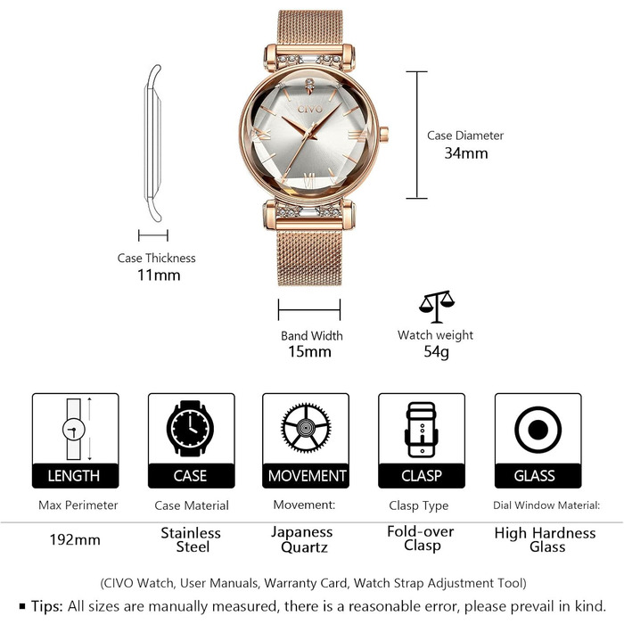 Жіночий годинник CIVO: водонепроникний, мінімалістичний, кварцовий, стильний, елегантний, повсякденний | Y-7 Рожеве золото/Срібло