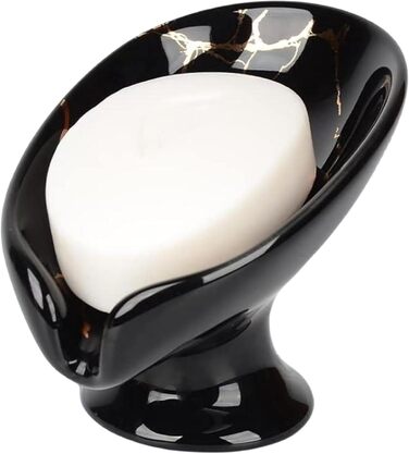 Керамічний підставка для мила, самостійно осушуючий, у формі листка, легко очищається, для ванної кімнати, кухні, душу (білий, чорний)