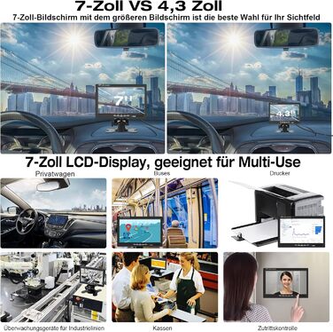 AISHICHEN 7-дюймовий TFT LCD монітор для авто, екран заднього виду для камер заднього огляду, 2 відеовходи, 12V/24V, без камери, для легкових і вантажних авто, монітор