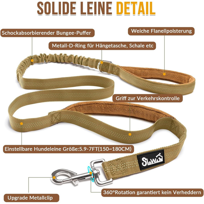 Шлейка для собак SlowTon середнього та великого розміру з повідком 1,55-1,7 м, м'яка та світловідбиваюча, з регульованою шиєю та грудьми, шлейка проти натягу для прогулянок, S, жовта