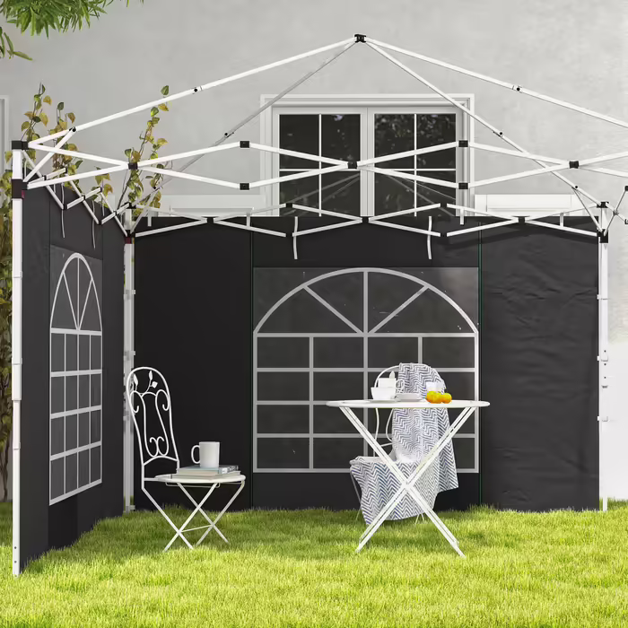 Outsunny 2-Piece Side Panels for Gazebo 3x3/3x6 m, Side Wall with Window and Velcro Closure, Waterproof Side Walls Made of Oxford Fabric, as Wind and Privacy Screen for Party Tent, Black | Aosom