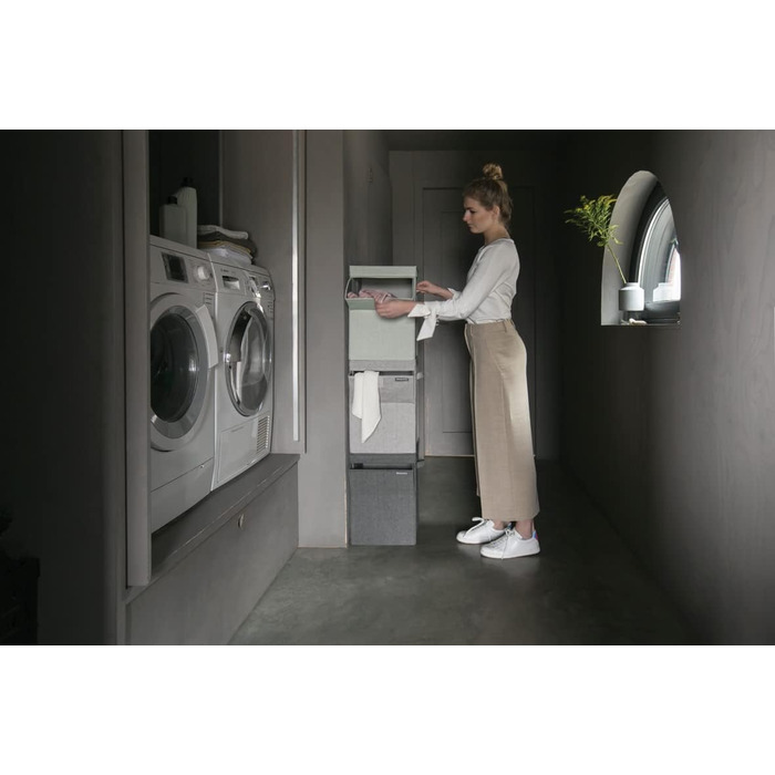 Brabantia Stackable Laundry Box 35L - Front and Top Opening - Large Volume - Lightweight and Sturdy Handles - Pepper Black