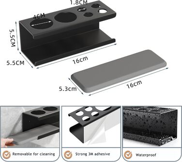 Настінний тримач для електричної зубної щітки з органайзером для пасти, 4 відділення, чорний