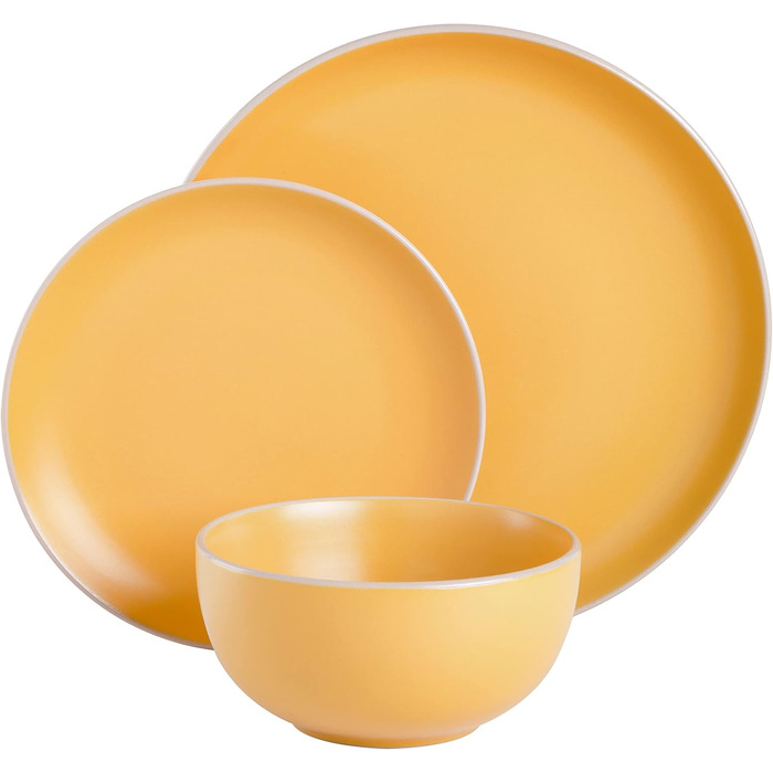 Набір посуду Gibson Home Festival Rings, 16 предметів, кераміка, ручне розписування, для 4 осіб, сумісний з мийкою та мікрохвильовкою, жовтий